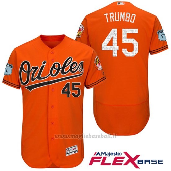Maglia Baseball Uomo Baltimore Orioles 45 Mark Trumbo Arancione 2017 Allenamento Primaverile Flex Base Giocatore